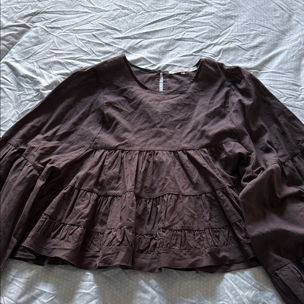 Altar'd State Dark Brownish/grey ish Ruffled Blouse